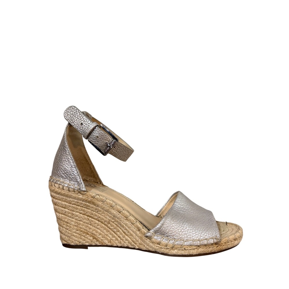 Vince Camuto Leera Wedge‎ Espadrilles Women's 9 Silver Leather Open Toe Chic
